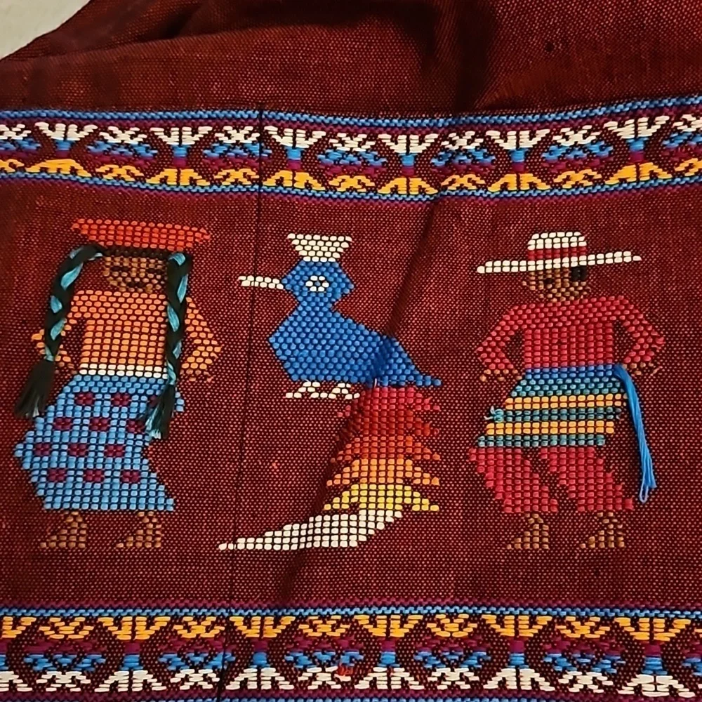 Vintage Guatemalan Oxblood Embroidered Pockets Folk Half Apron